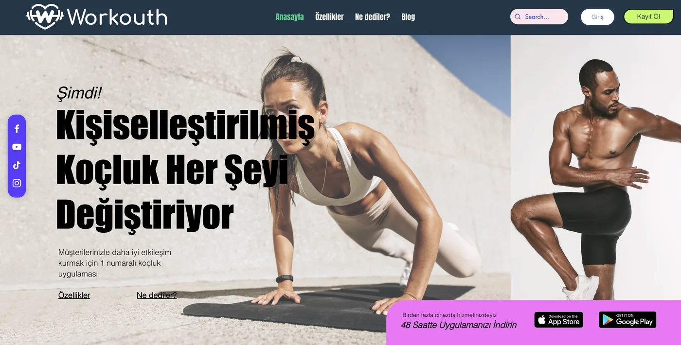 Workouth web sitesinin ana sayfası